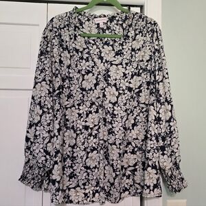 Dia & Co, Molly & Isadora, V-Neck Blouse, Navy, White & Yellow, 2X 18/20